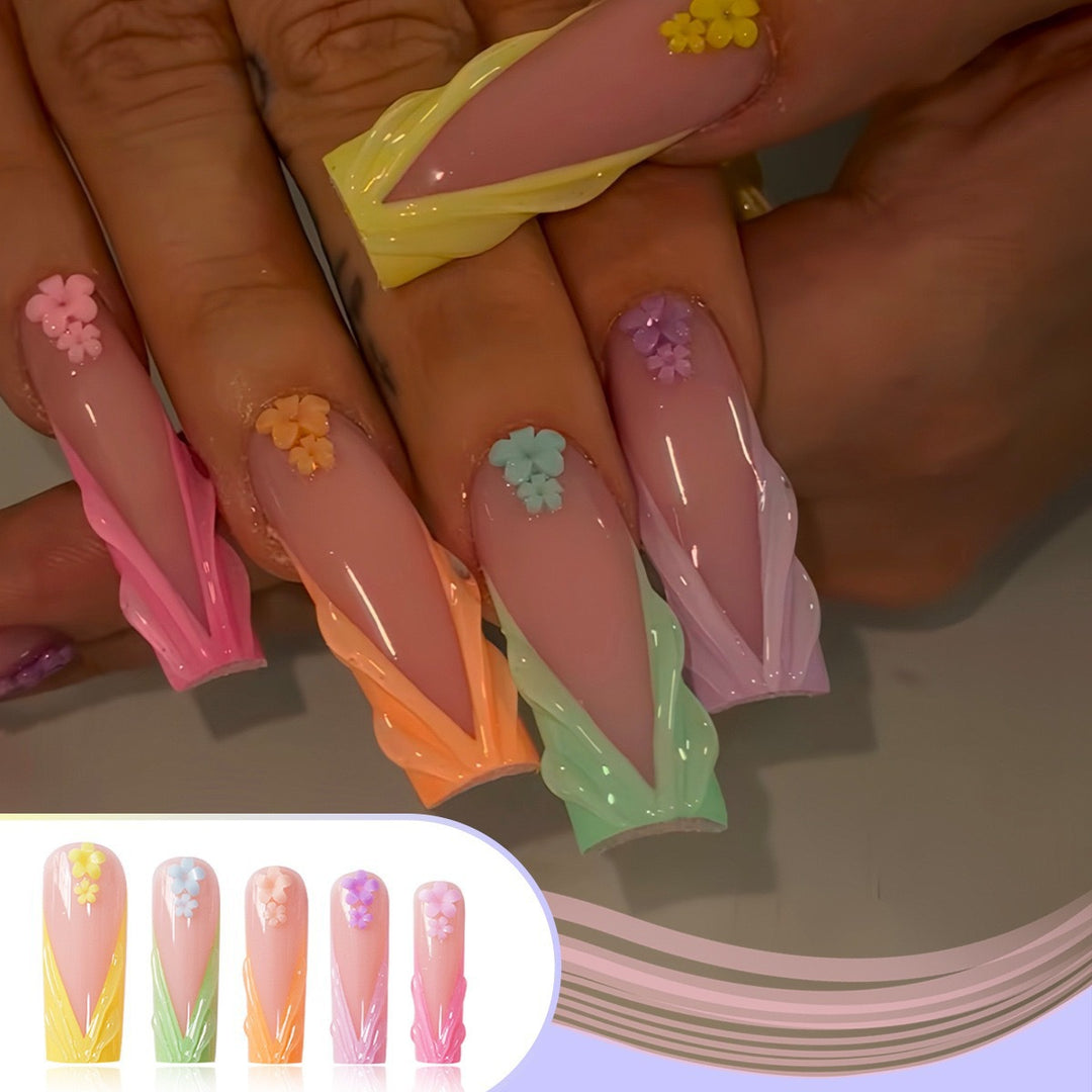 Floral Accent Long Nail Extensions Kalsten
