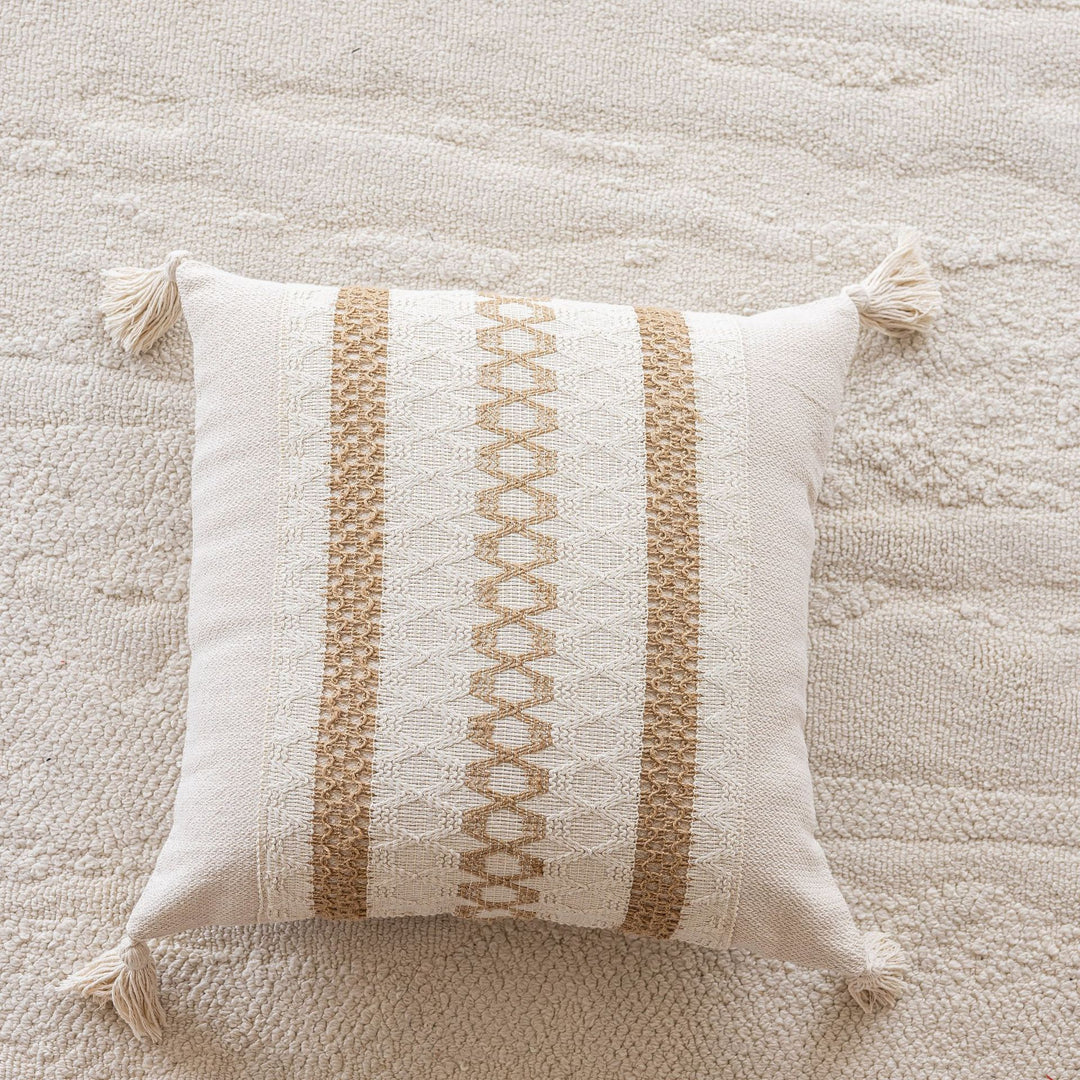 Bohemian Woven Tassel Lumbar Throw Pillow with Jute Center