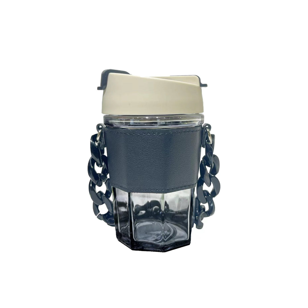 Ladies trendy glass cup with chain carrying strap Kalsten