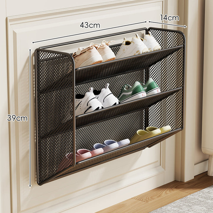Wall-Mounted Slim Drop-Down Mesh Shoe Shelf Rack