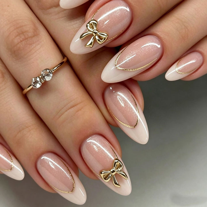 Elegant Press-On Nail Tips with Decorative Bow Kalsten