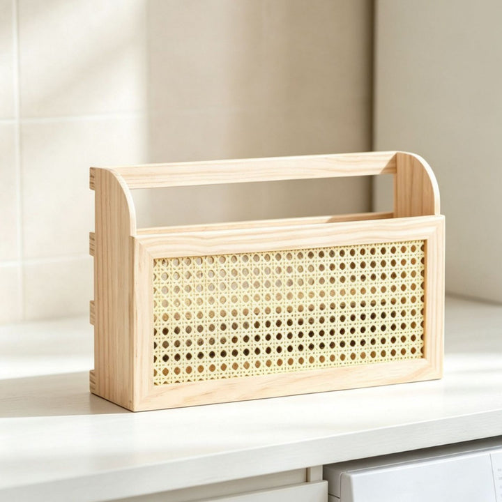 Stylish storage box made of wood and rattan Kalsten