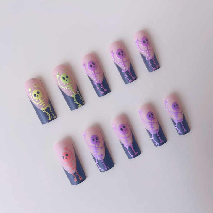 Creative Halloween Art Nail Set with Skeleton Hearts and Glowing Accents Kalsten