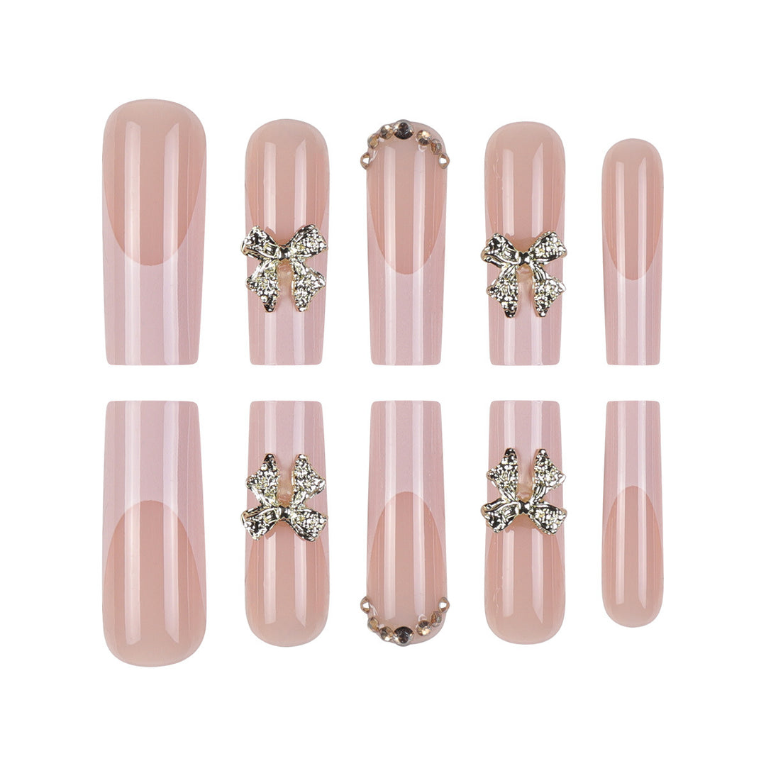 Elegant Stiletto Press-On Nails with Gold Floral Accents Kalsten