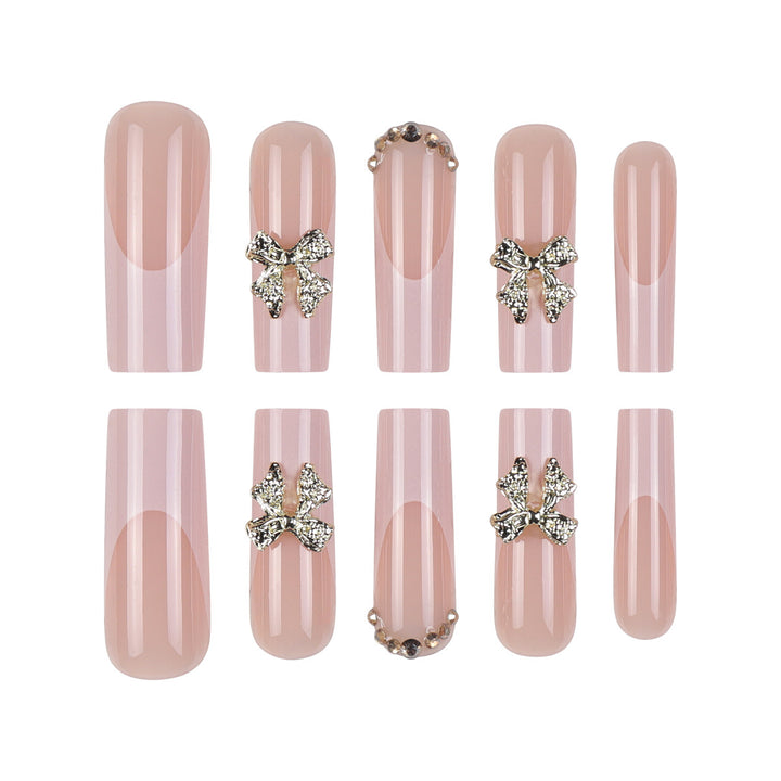 Elegant Stiletto Press-On Nails with Gold Floral Accents Kalsten