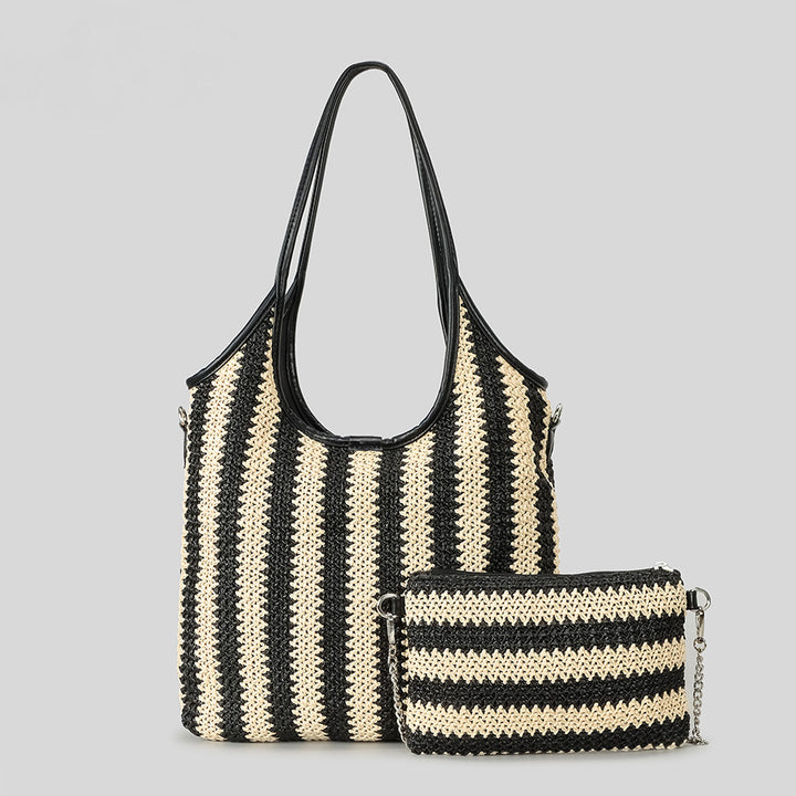 Striped Woven Tote Bag Set
