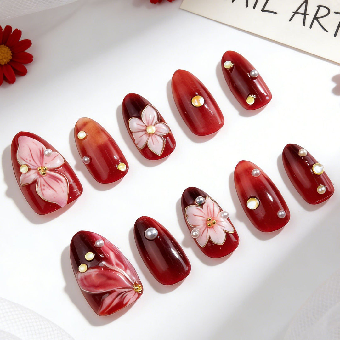 Elegant Floral Press-On Nail Art Set Kalsten