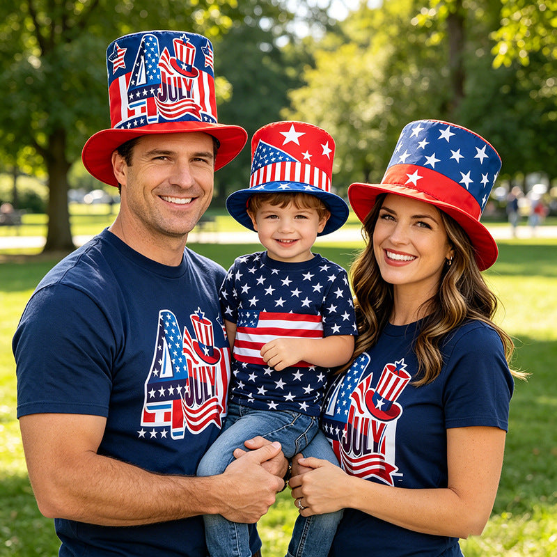 Unisex nan patriotic party top hat with all-over flag pattern and stable brim Kalsten