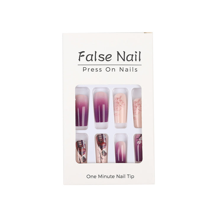 Elegant Artificial Nails Set with Ombre Design and Artistic Accents Kalsten
