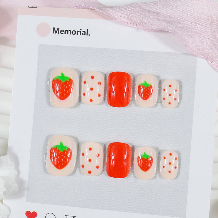Artificial nail set with cute strawberry and polka dot designs Kalsten