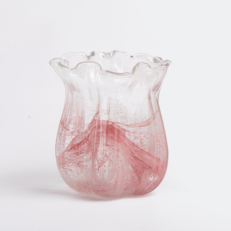 Handblown Ruffled-Tulip Art Glass Decorative Vase Kalsten