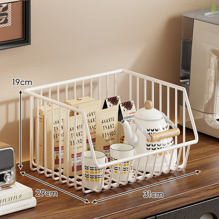 Four-Tier Tall Rolling Wire Pantry and Mug Storage Cart with Deep Slanted Baskets