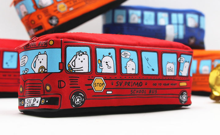 Fun Cartoon School Bus Zippered Pencil Case Kalsten