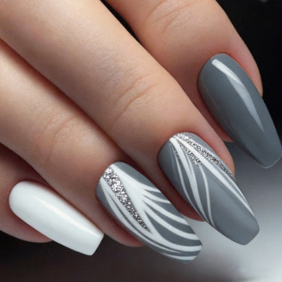 Glossy Stiletto Press-On Nail Set with Glittered Design Kalsten