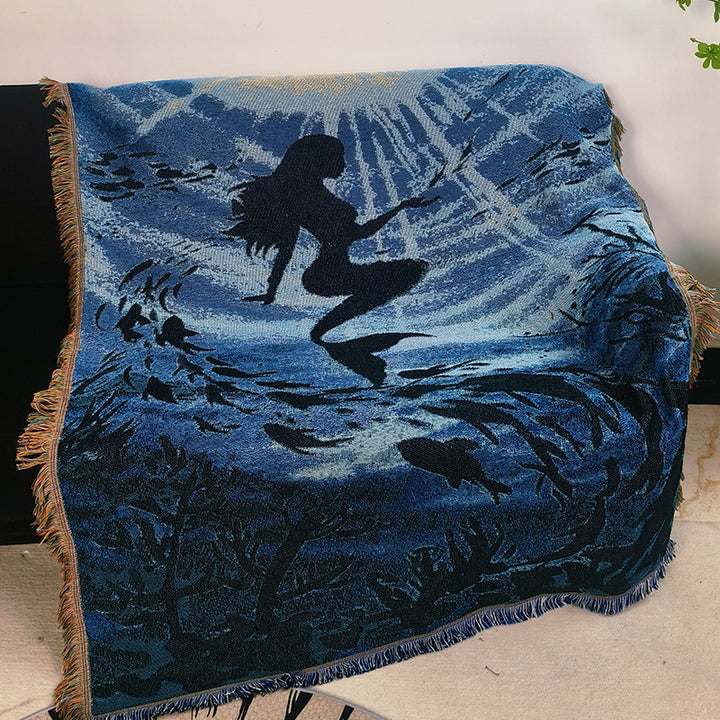 Artistic Mermaid-Themed Throw Blanket