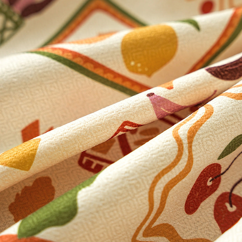 Tablecloth made of cotton-linen with Scandinavian leaf and checked pattern