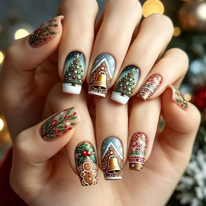 Artificial nails with festive Christmas motif Kalsten