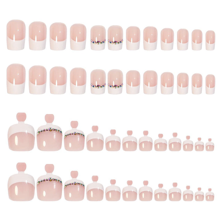 Acrylic nail set with elegant French design and rhinestone embellishments Kalsten