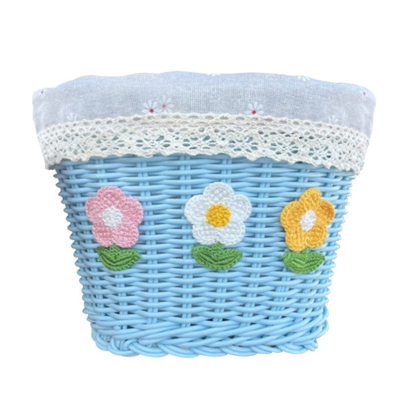 Floral Embroidered Woven Storage Basket Kalsten