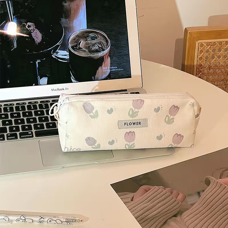 Floral-Themed Zippered Pencil Case