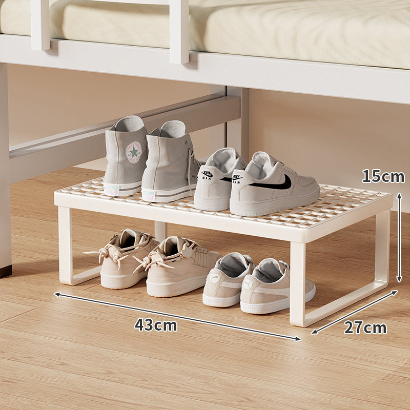 Low-Profile Stackable Shoe Riser Shelf with Ventilated Grid Top for Under-Bed and Entryway
