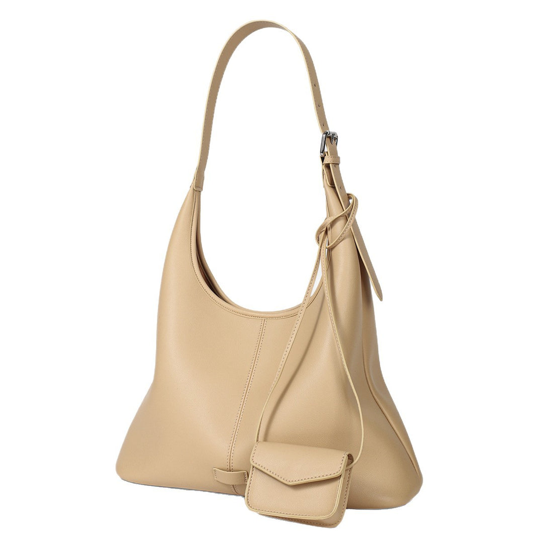 Soft Curved Vegan Leather Shoulder Hobo with Detachable Mini Pouch