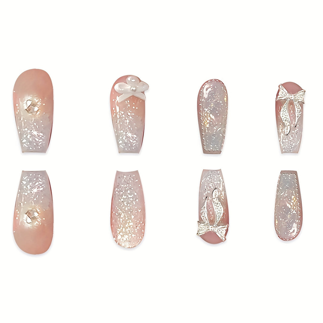 Glittery Bow-Embellished Press-On Nails Kalsten