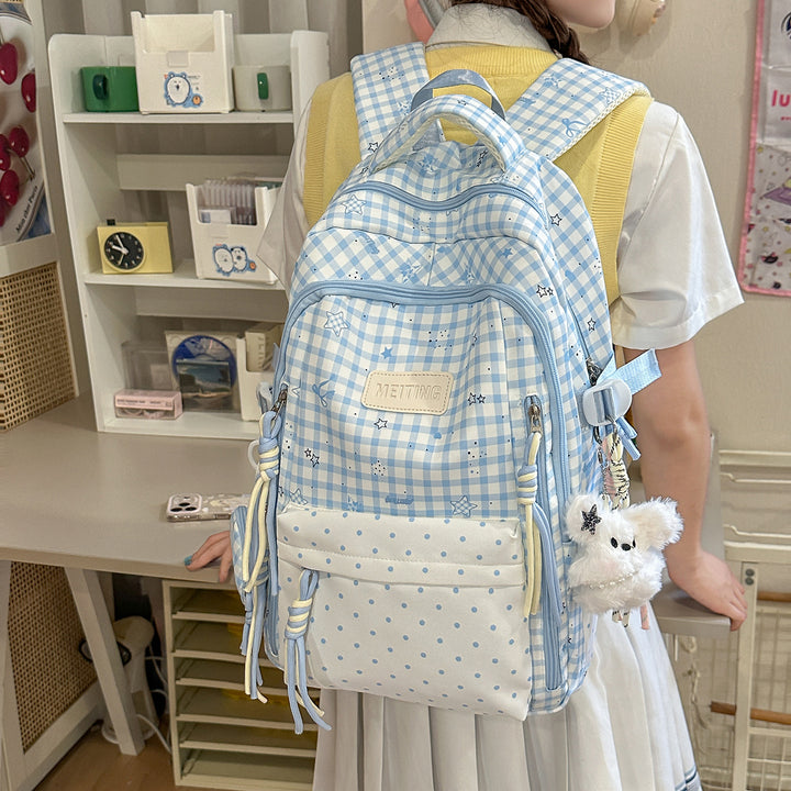 Decorative Plaid and Star Patterned Backpack Kalsten