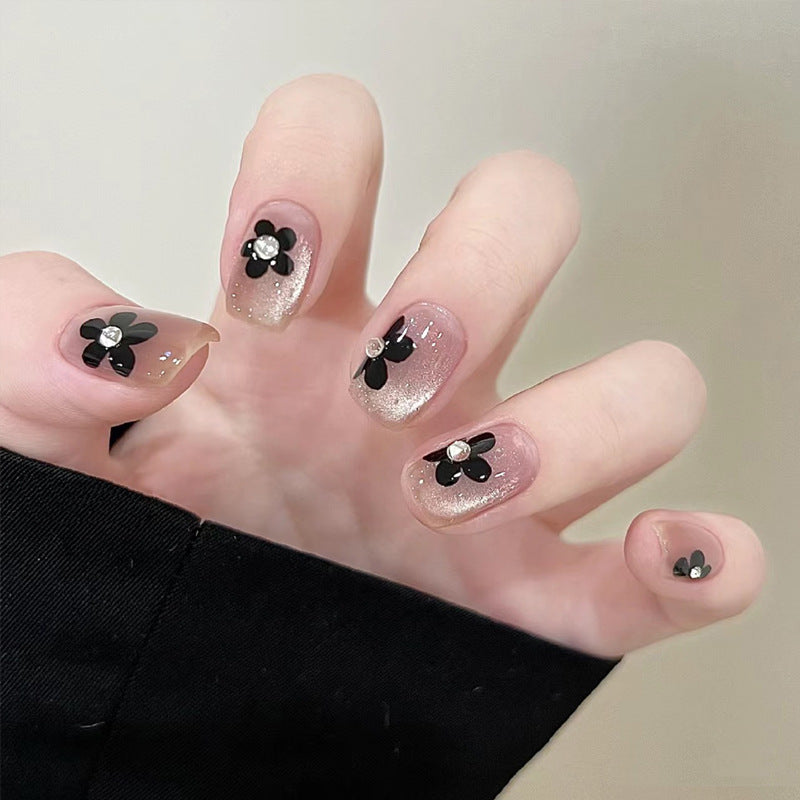 Floral-Designed Press-On Nails with Gemstone Accents Kalsten