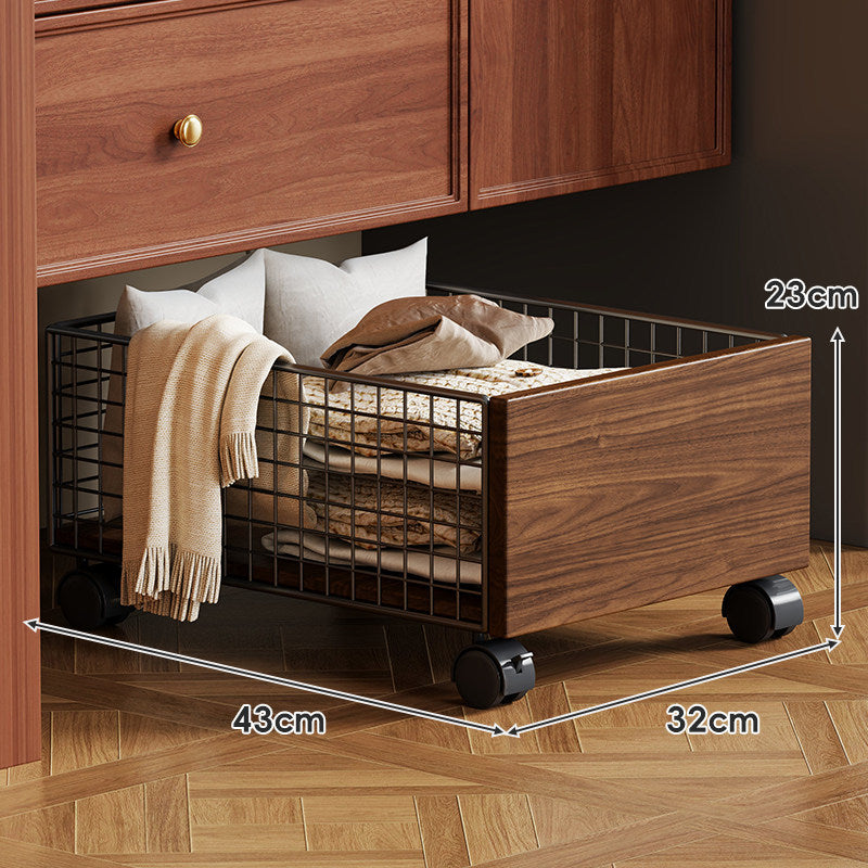 Underbed Rolling Storage Drawer with Wire Mesh Sides and Wood-Effect Panels