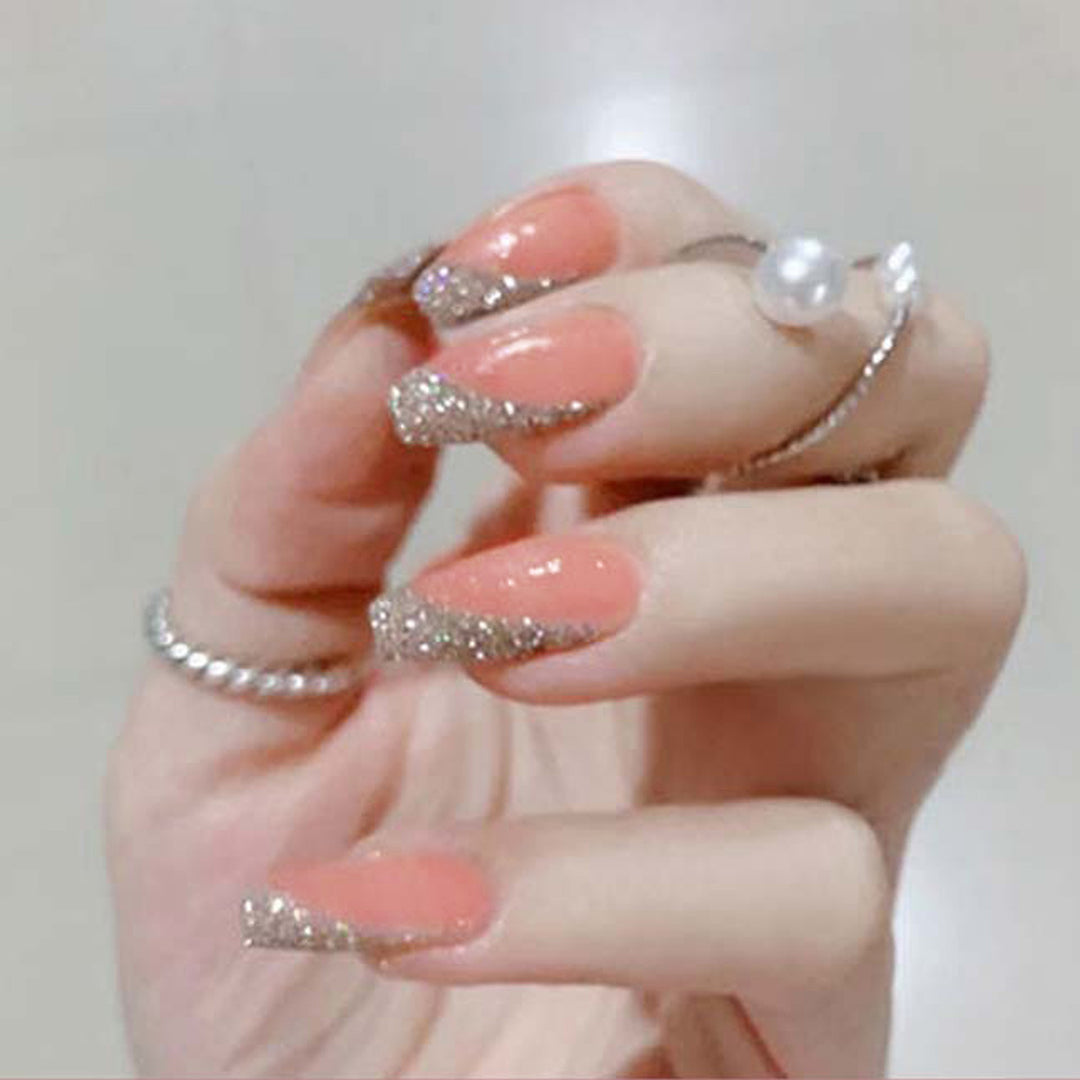Glamorous artificial nail set with sparkling glitter and French tip Kalsten