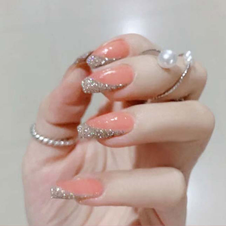 Glamorous artificial nail set with sparkling glitter and French tip Kalsten