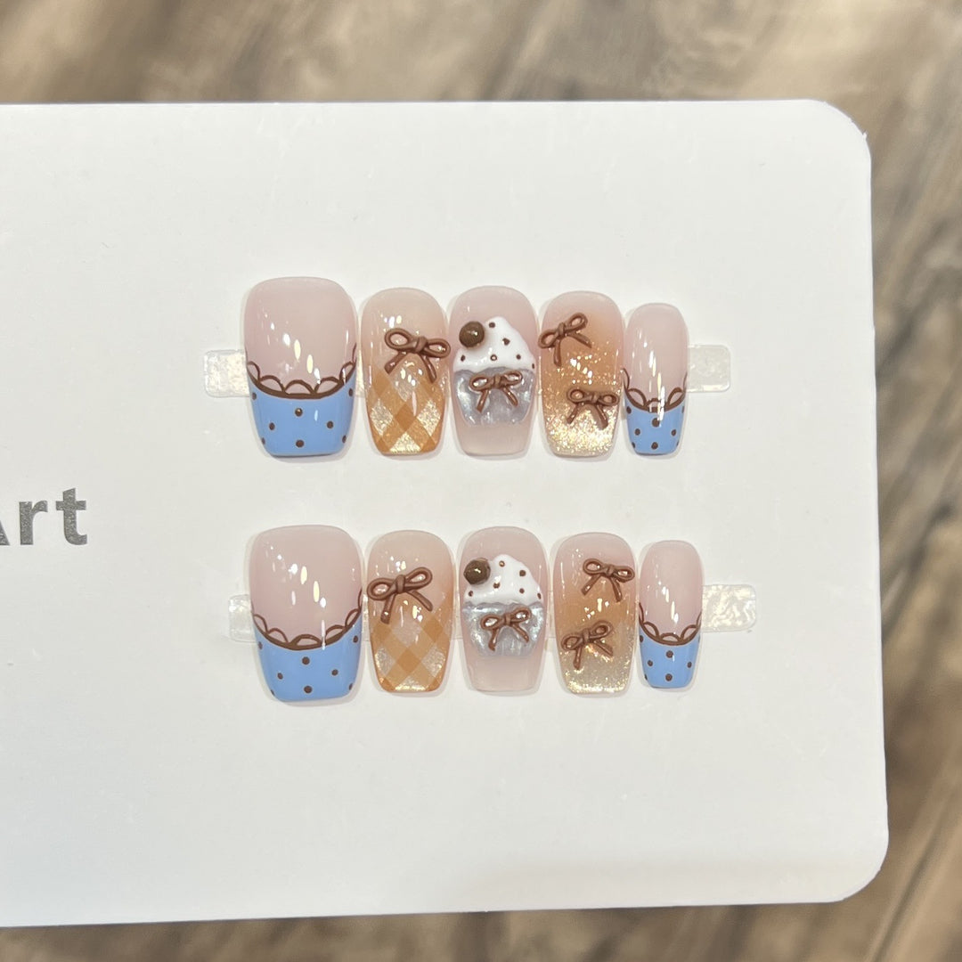 Decorative Press-On Nail Art Set with Charming Bow Accents Kalsten
