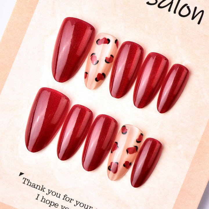 Artistic Press-On Nail Set with Heart Design