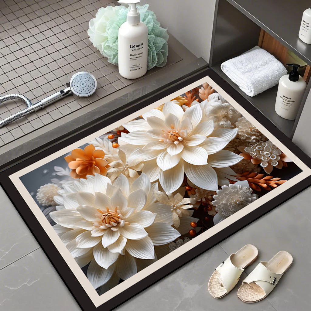 Floral Patterned Memory Foam Bath Mat Kalsten