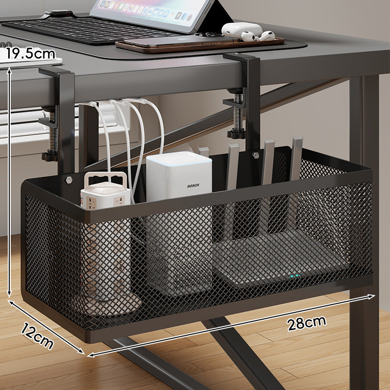 Under-Desk Clamp-On Mesh Cable and Power Strip Organizer Basket