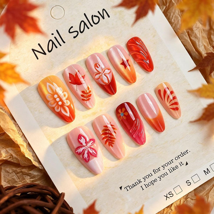 Artistic Press-On Nail Set with Cherry Blossom Design Kalsten
