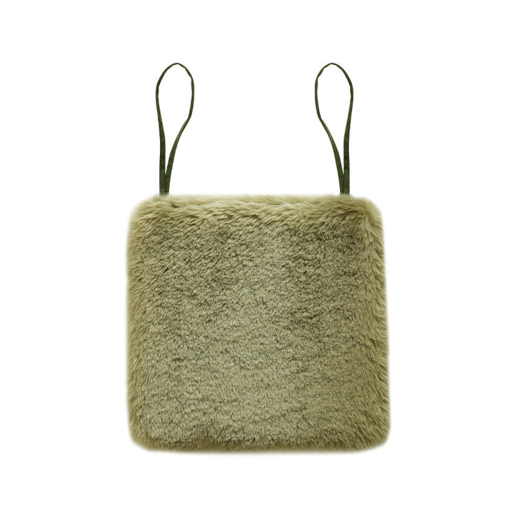 Compact faux fur crossbody bag with chevron pattern and narrow straps