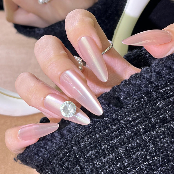 Glamorous Press-On Nail Set with Rhinestone and Glossy Finish Kalsten