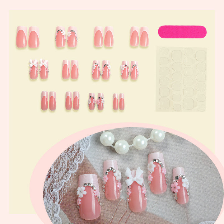 Decorative Press-On Nails Art Set with Floral and Gem Embellishments kalsten
