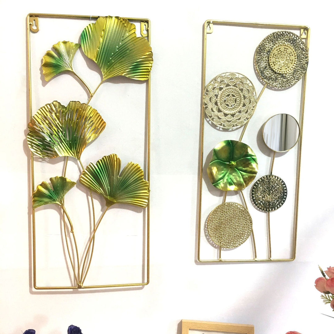 Decorative Metal Wall Art with Tropical Leaf and Mirror Design Kalsten