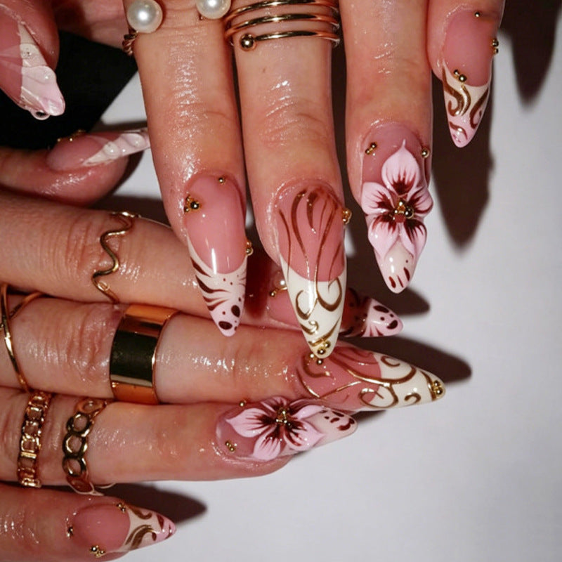 Elegant Floral Themed Press-On Nail Art Kalsten