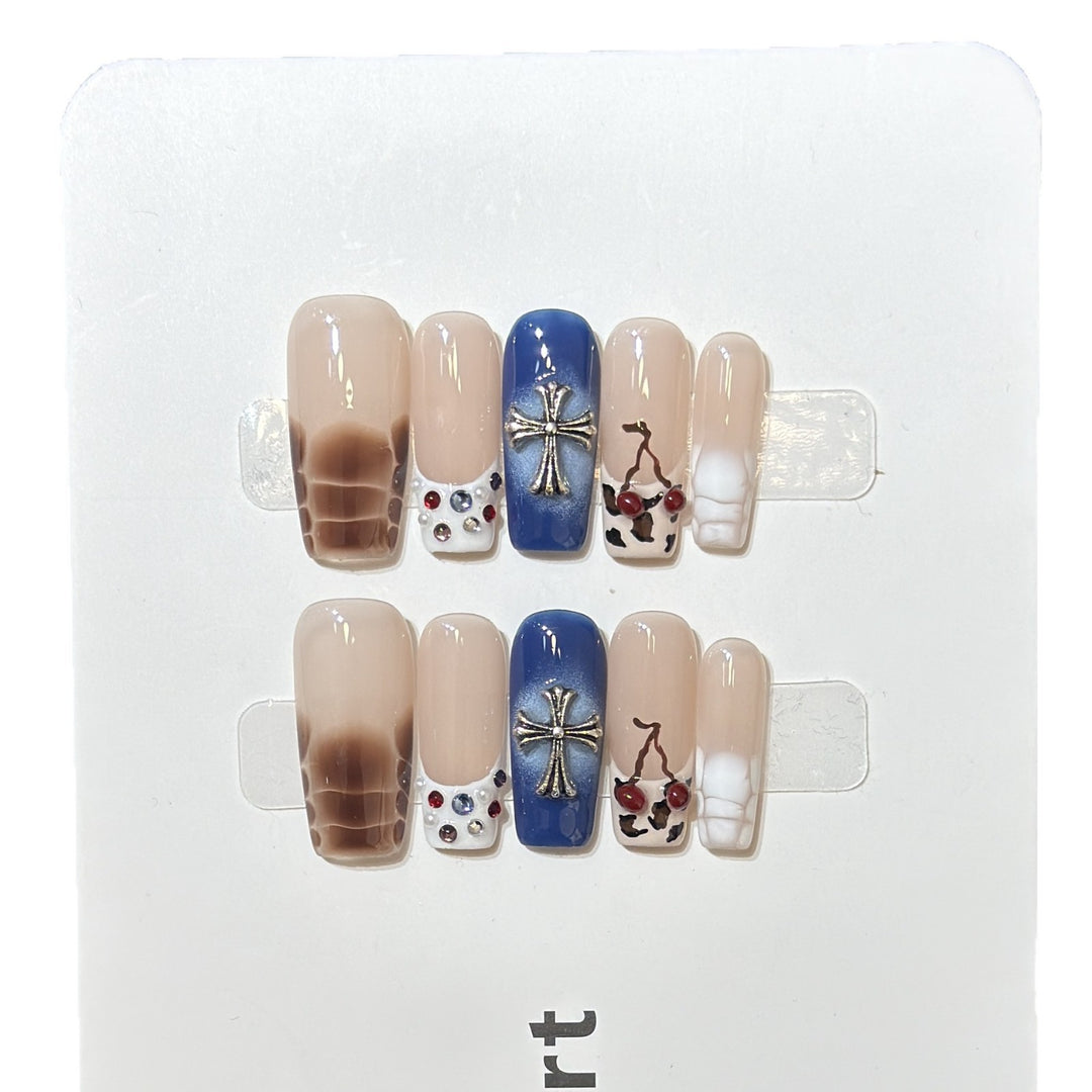Decorative Press-On Nail Art Set with Unique Graphic Designs Kalsten