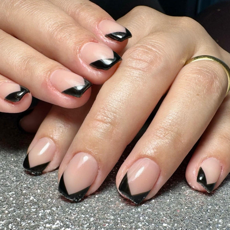 Elegant Black French Tip Press-On Nails Kalsten