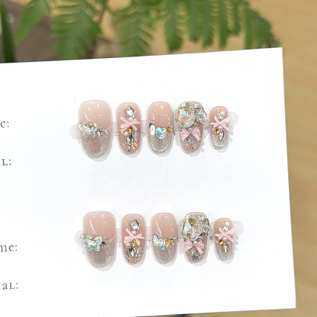 Decorative Press-On Nail Art Set with Rhinestone Accents