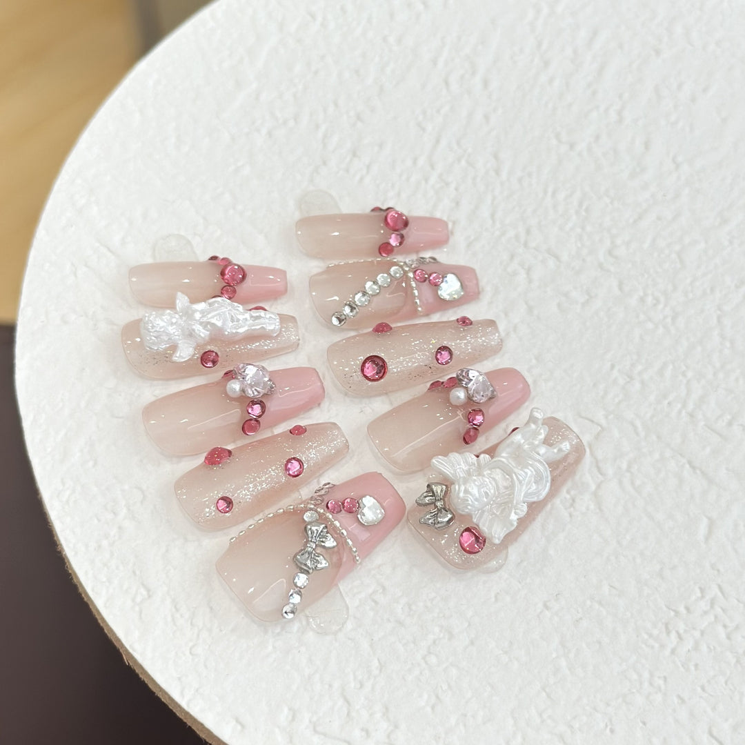 Decorative Rhinestone-Embellished Press-On Nail Set