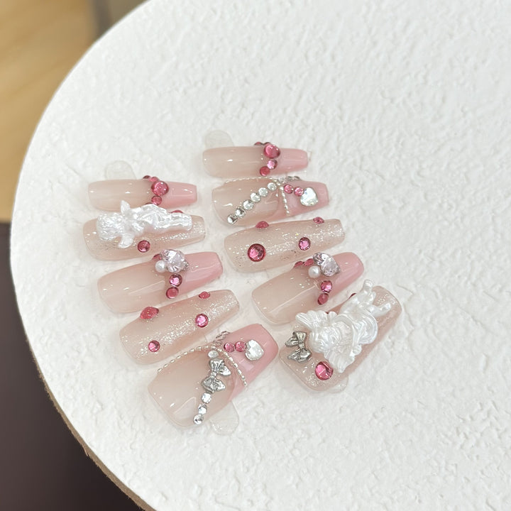 Decorative Rhinestone-Embellished Press-On Nail Set