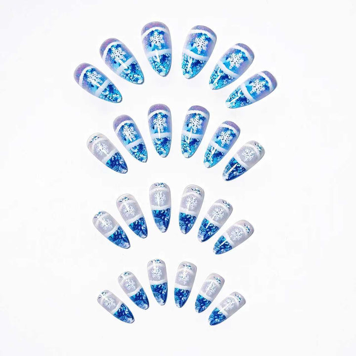 Glamorous artificial nails in winter snow crystal design Kalsten