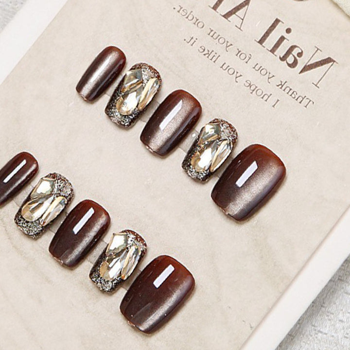 Glamorous Press-On Nail Set with Gem Accents