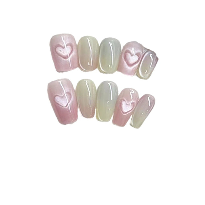 Heart-Embellished Press-On Nail Set Kalsten